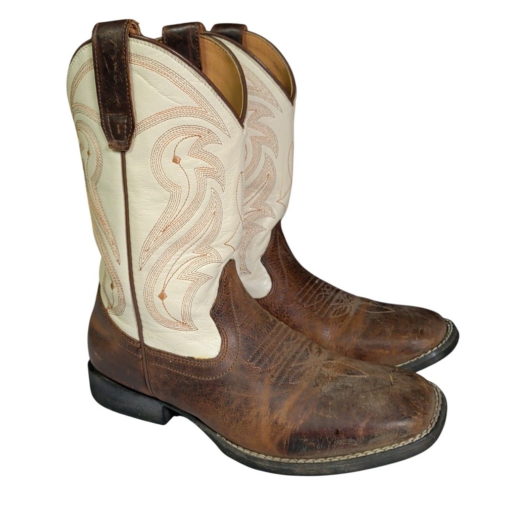 Rank 45 Boots Womens Size 5 Brown Leather White Cowgirl Distressed Country Girl